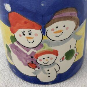 EUC Snowman Family Ceramic Canister, Rubber Gasket, Blue & Multi, 6"T x 5"D